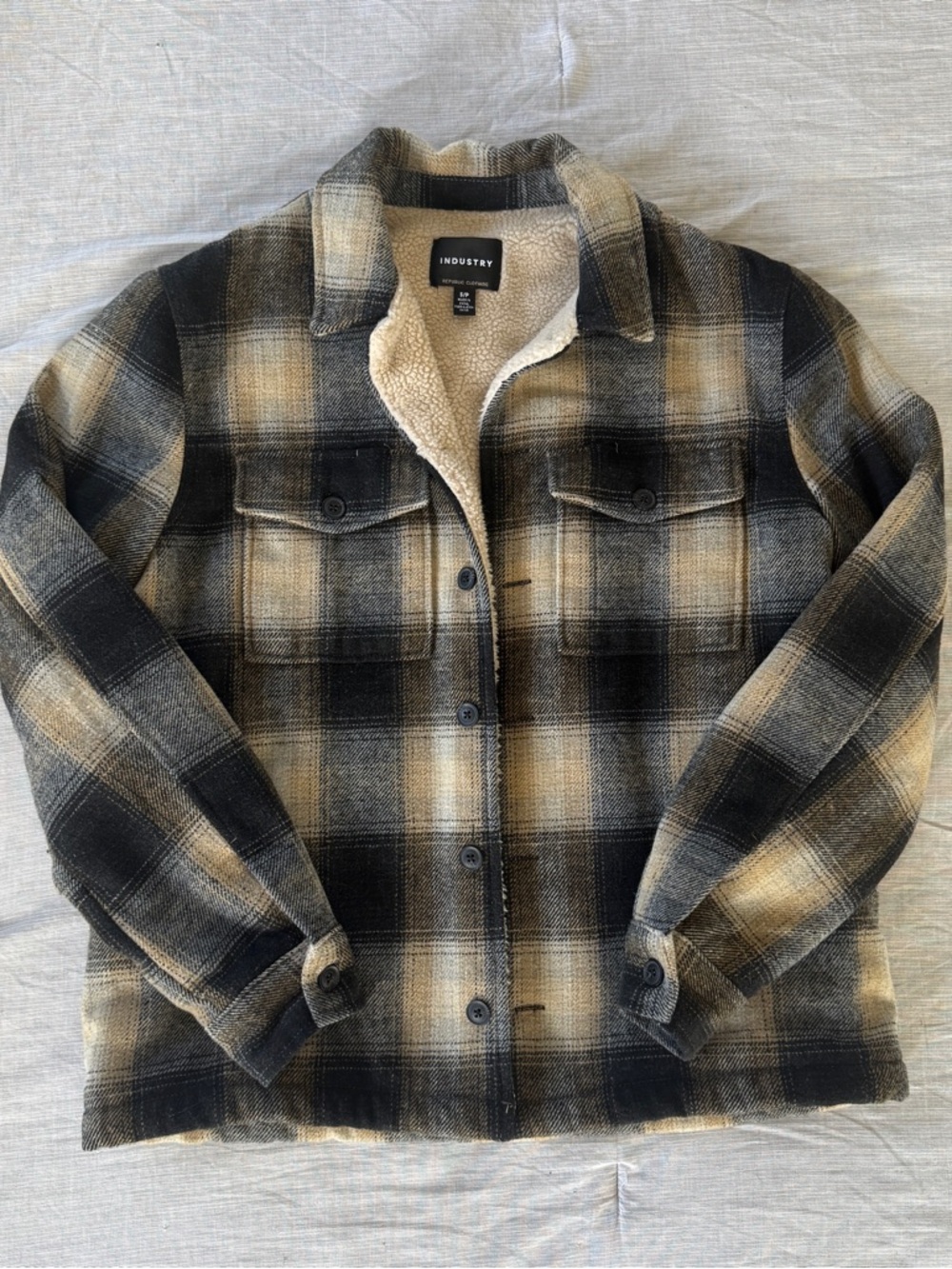 Navy Plaid Sherpa Jacket